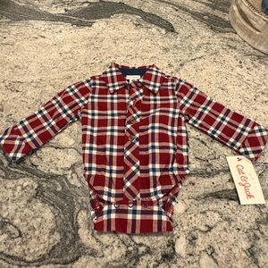 Cat & Jack Baby Red Plaid Onsie Buttondown Shirt. NWT